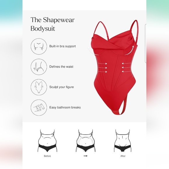 Popilush Women's Red Corset Cowl Neck Shapewear Tummy Control Bodysuit Size XXL - Picture 4 of 11